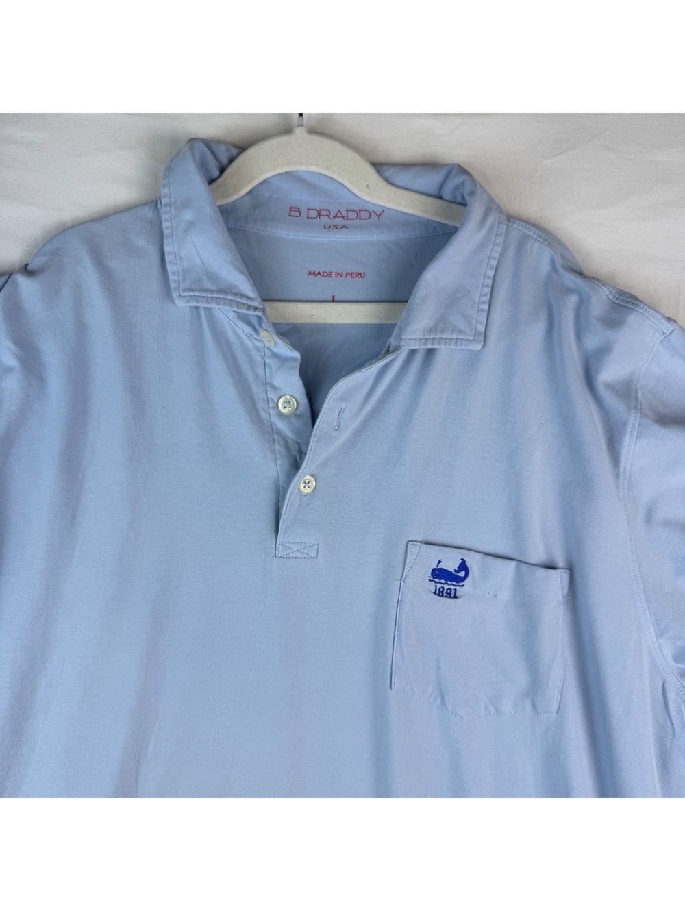 B Draddy USA Light Blue Polo Shirt with Whale Embroidery and American Flag Patch